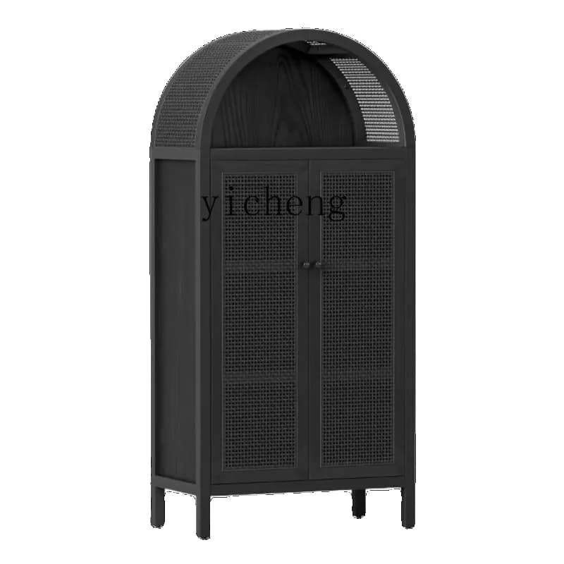 Bookcase Lig Luxury Floor Small Bookshelf Braided Rattan Arch Storage Cabinet Retro Display CabinetN8