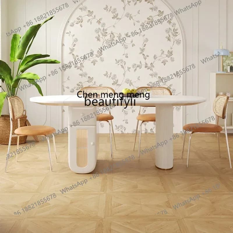 cc182l Cream Style Folding Dining Table Home French Simple Retractable Stone Plate Kitchen Island Dining Table
