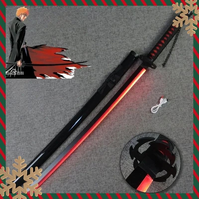 Bleach Katana Led Light Luminou Sword Anime Ichigo Cosplay Prop Ninja Knife Real Japanese Katana Bright Samurai Sword 39in/100cm