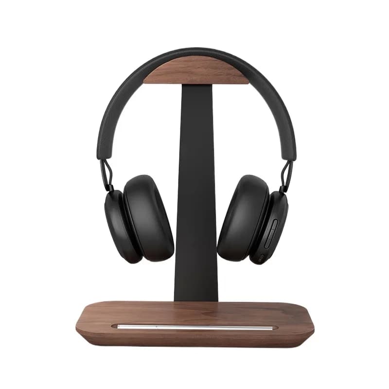 Walnut earphone holder, universal gaming earphone holder with storage base