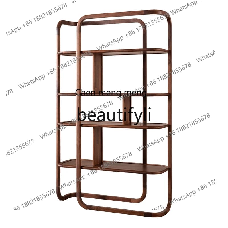 Solid wood simple bookshelf modern black walnut study living room display light luxury bookcase storage multi-functional shelfH