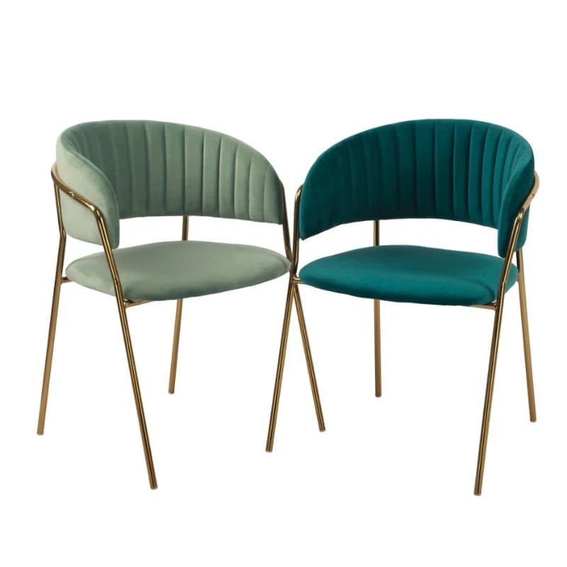 Modern dining room velvet gilded leg dining chairs and marble dining table