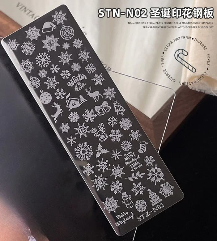 Christmas Nail Stamping Plates - Snowflake Elk Santa Hat Patterns Transparent Transfer Tool with Silicone Stamper
