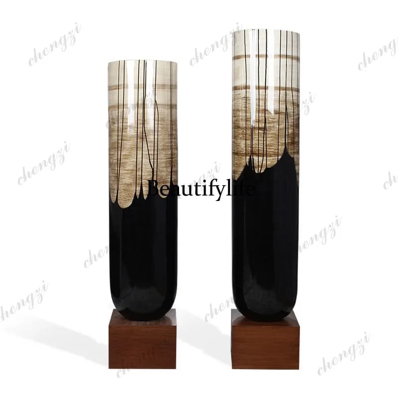 A95 light luxury vase ornament, large floor-to-ceiling hotel living room TV cabinet next to modern creative art decoration