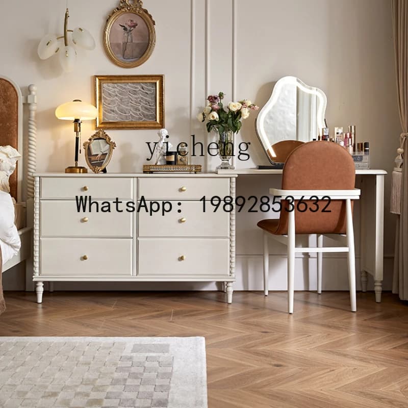 Solid Wood Chest of Drawers Bedroom Dressing Table White Vintage Locker Storage Cabinet