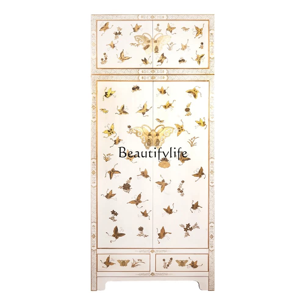 Modern new Chinese solid wood hand-painted retro elm high cabinet locker cabinet