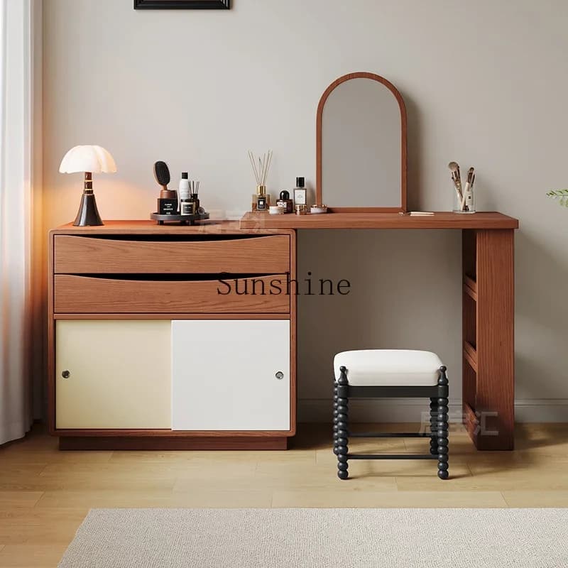Solid wood chest integrated Nordic retro small apartment bedroom, bedside storage and makeup table  FT