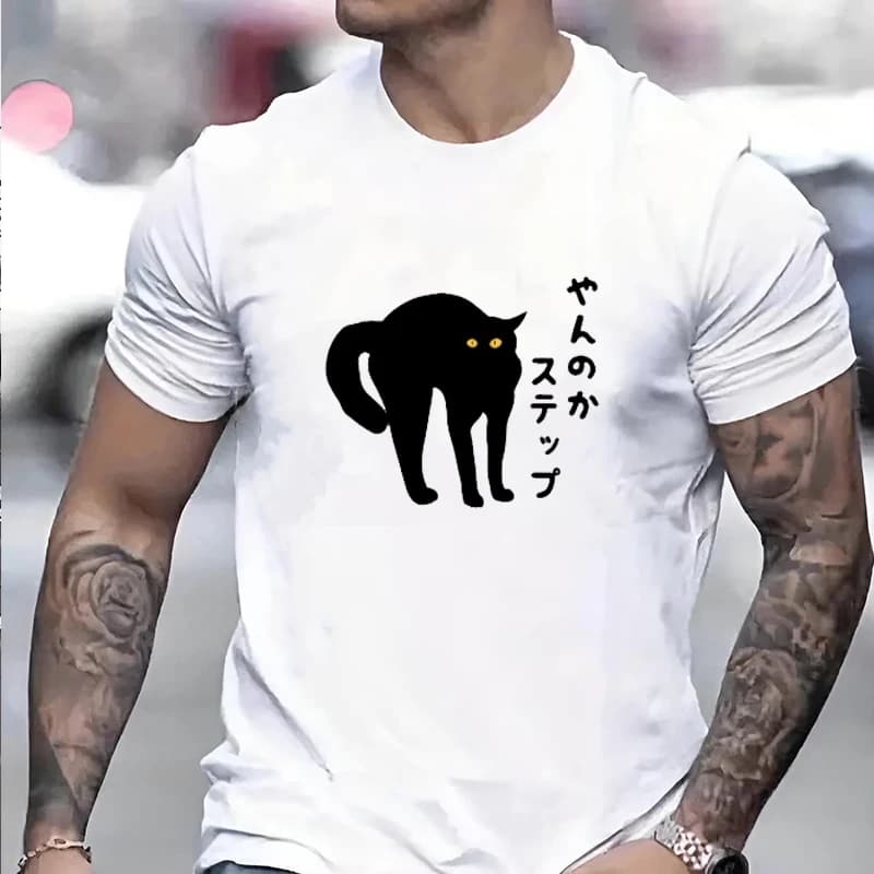 Cartoon Cat Print Design Men Woman T-shirts Street Fashion Casual Loose Couple Tee Classic Harajuku Hip-hop Simple Clothing Tops