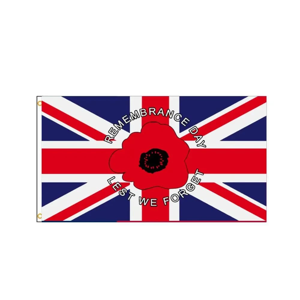 Poppy Remembrance Day Union Jack Polyester 5'x3' Flag Outdoor Decor 90x150cm Polyester Hanging Flying