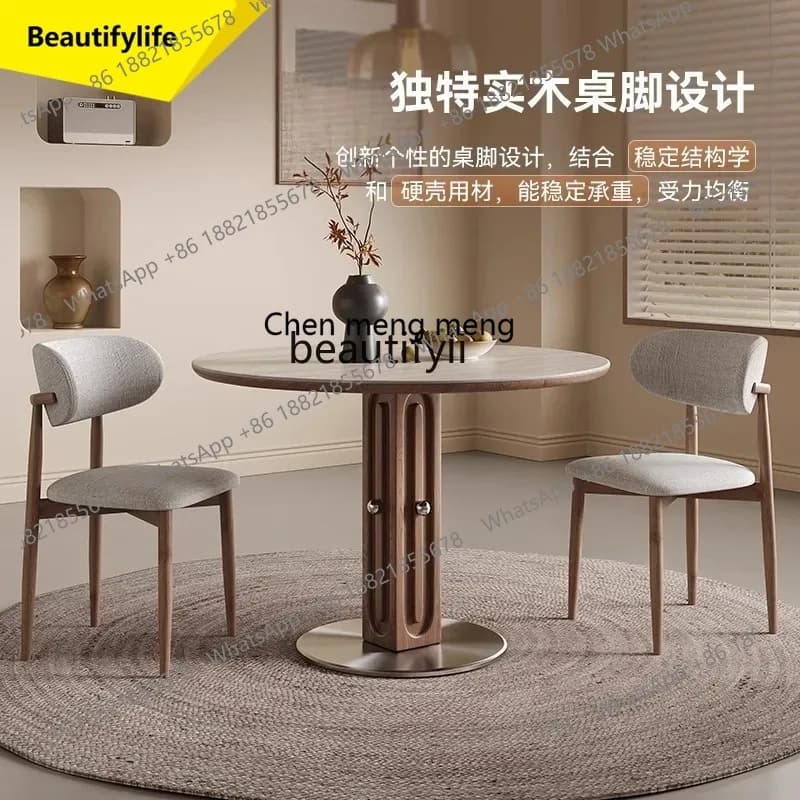 Solid Wood Travertine Stone Round Dining Table for Home Modern Minimalist Living Room Bauhaus Dining Table K185