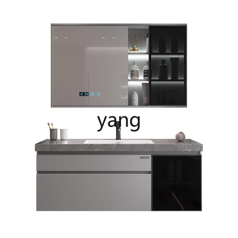 LTT light luxury rock slab seamless ceramic integrated basin bathroom cabinet combination oak bathroom washstand