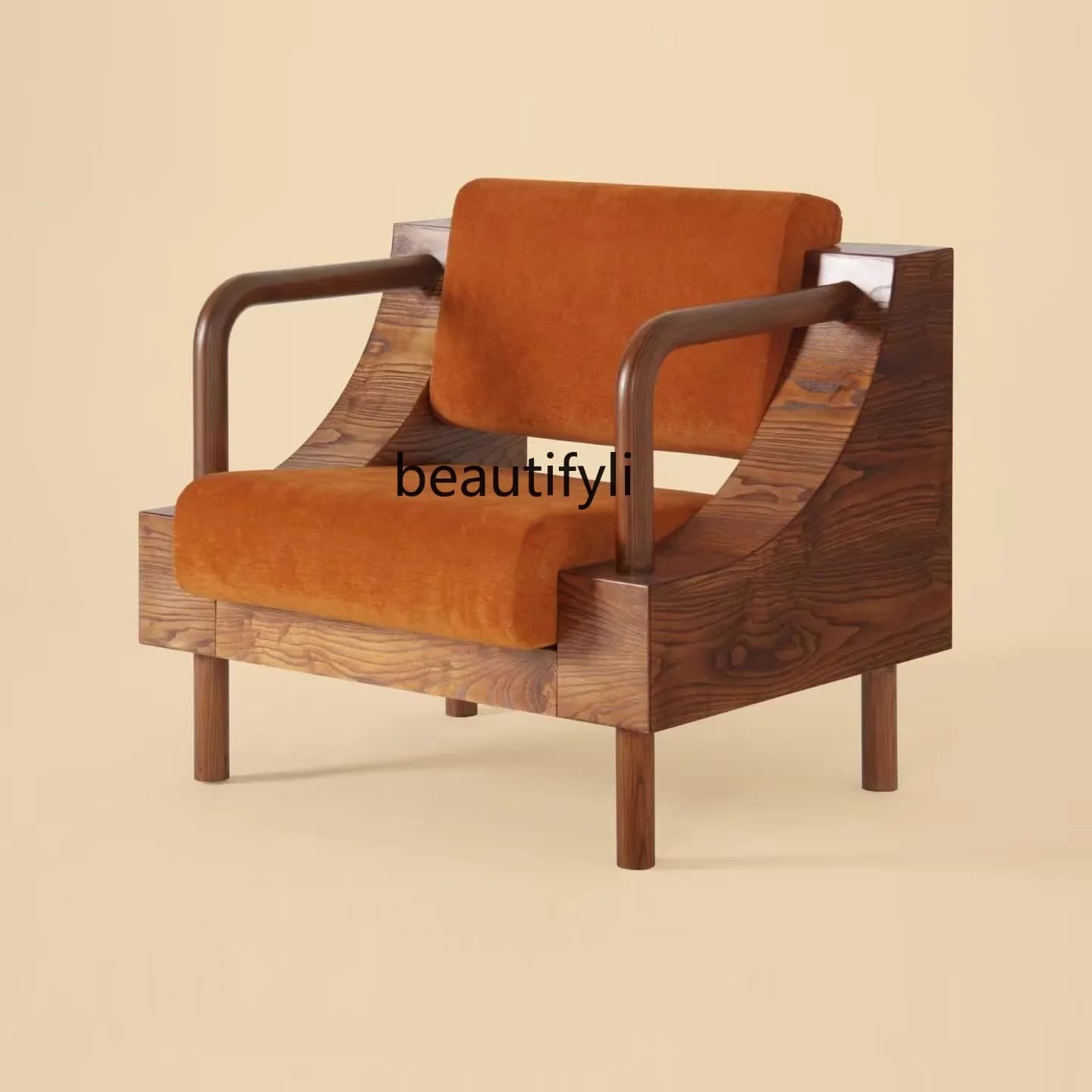 Medieval designer solid wood sofa chair negotiation chair single sofa lazy back sofa chair