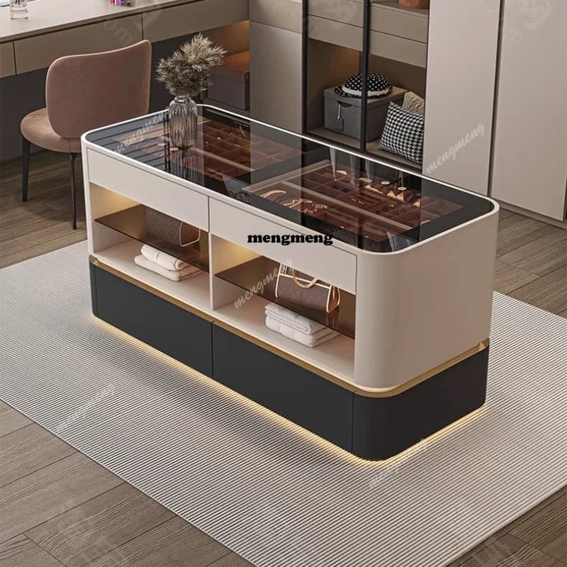 luxury minimalist mid-island cabinet Modern simple cloakroom, high-end jewelry cabinet, jewelry display cabinet furniture home