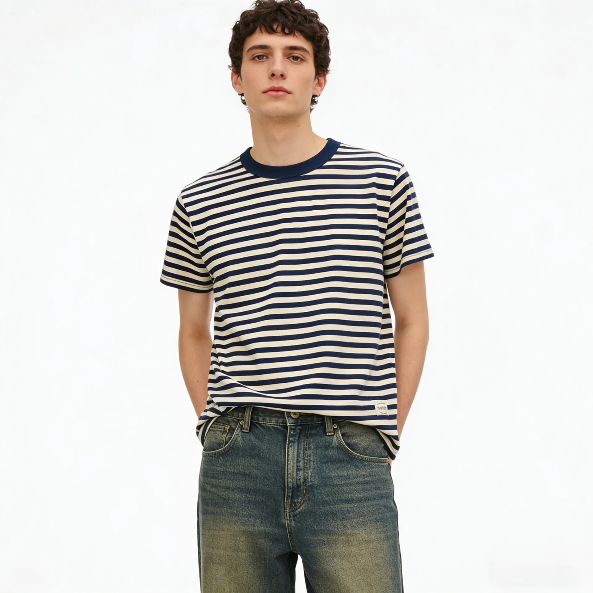 2026 New American Amikaji Retro Shirt 230g Men's Cotton Thin Stripe Short Sleeved T-shirt Sea Soul Shirt Soft Breathable TEE