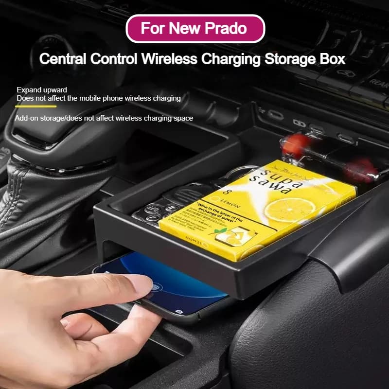 For Toyota Land Cruiser Prado250 LC250 24-26 Car Wireless Charging Upper Storage Box Gearbox Central Control Tray Car Accessory