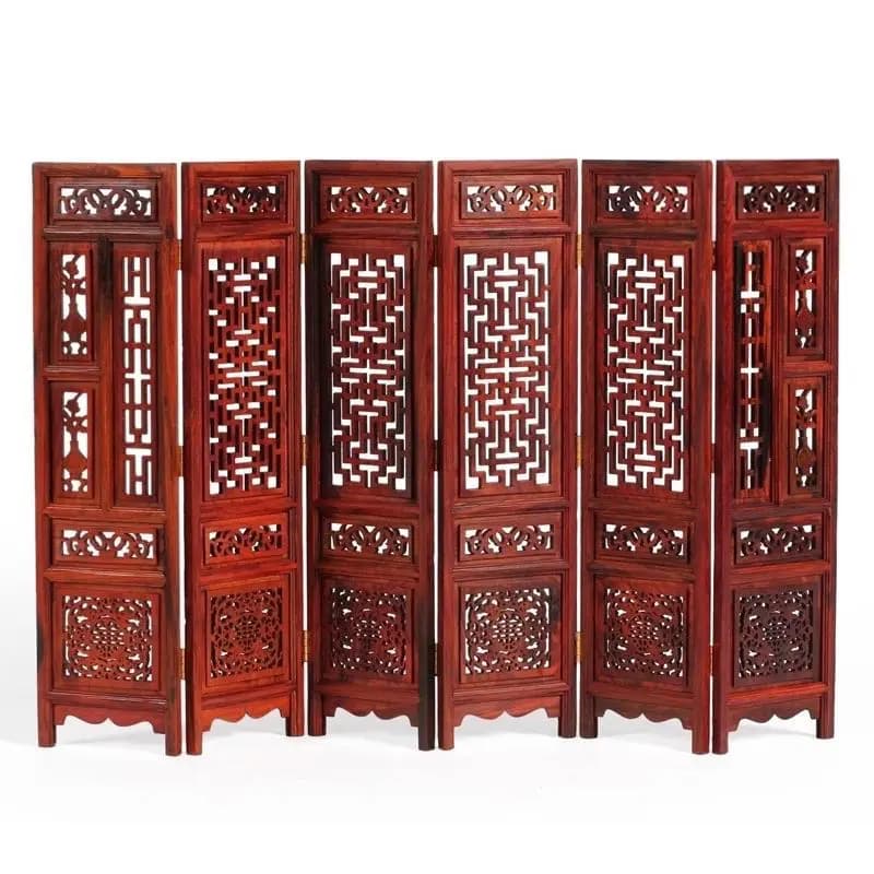 Old Decorative Handmade Mahogany Wood Carving Hollow Flower Screen Collection