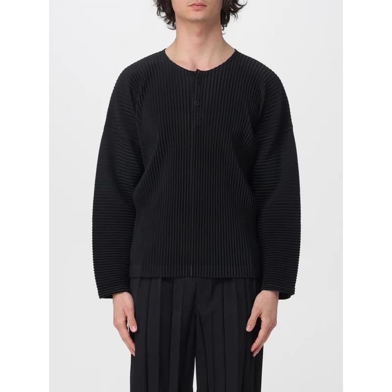 Japanese Plisse Pleated Shirt Men Henley Neck Long Sleeve Top Oversized Loose Fit Minimalist Casual Streetwear Korean Fashion