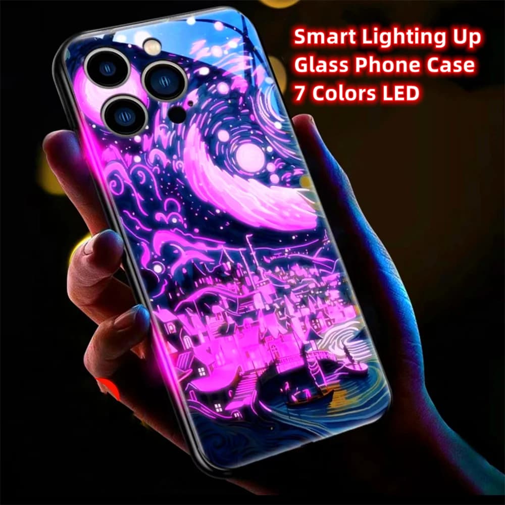 Psychedelic Starry Sky Luminous Phone Case LED Light Glass Shockproof Cover For Samsung S26 S25 S24 S23 S22 S21 FE Plus Ultra