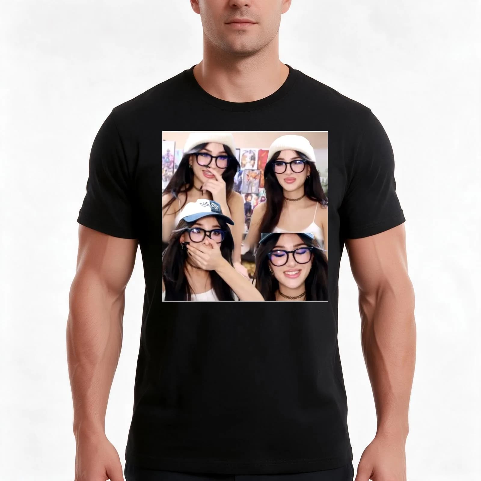 Sssniperwolf collage T-Shirt, Summer Casual Cotton Tee, Oversized Streetwear Tops, Vintage Graphic Print, Loose Fit Short Sleeve