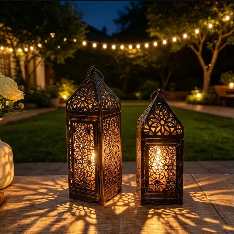 Vintage Hollow Metal Lanterns Moroccan Style Night Light Decorative Ornaments Atmosphere Props Small Lantern Table Candlestick