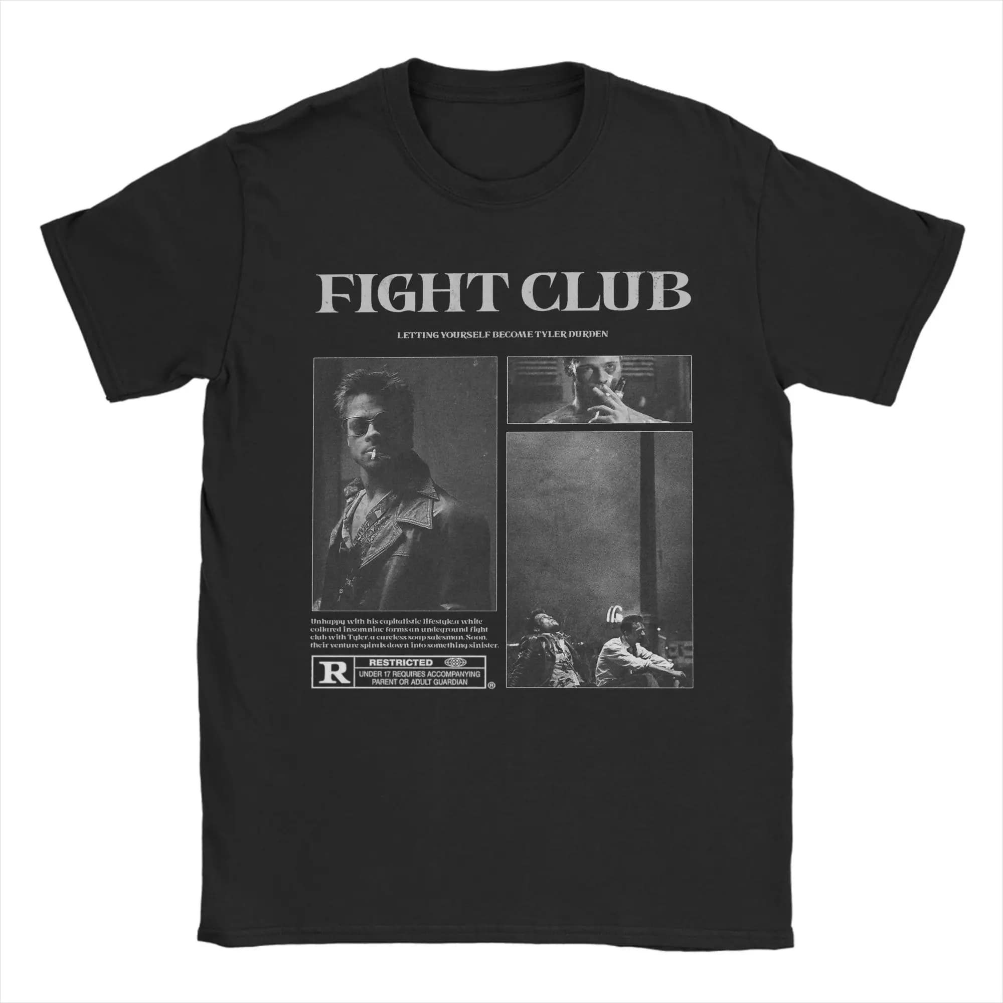 Fight Club Poster T Shirts Men Women's 100% Cotton Vintage T-Shirt Crew Neck  Tees Short Sleeve Clothes Birthday Present