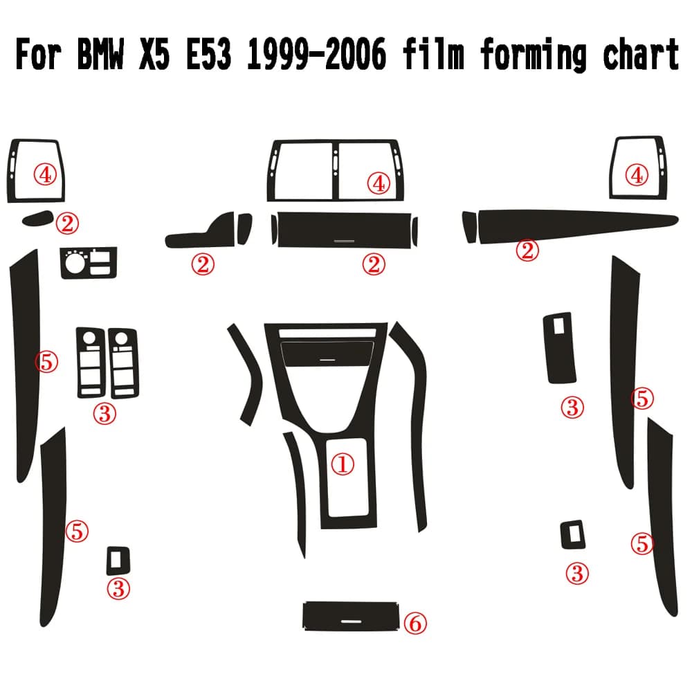 For BMW X5 E53 1999-2006 Interior Central Control Panel Door Handle 3D/5D Carbon Fiber Stickers Decals Car Styling Accessorie