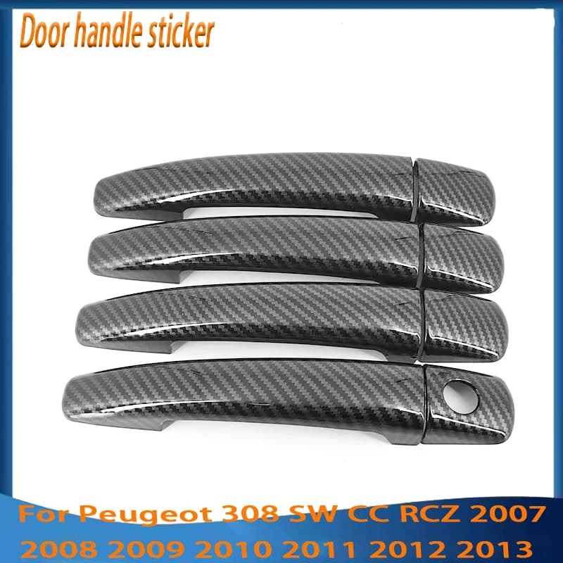 Chrome Carbon Fiber Door Handle Cover Trim Car Styling Accessories For Peugeot 308 SW CC RCZ 2007 2008 2009 2010 2011 2012 2013