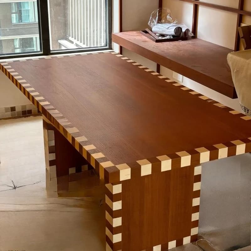 Medieval wabi-sabi wind solid wood striped rectangular dining table home designer high sense retro French dining table B & B