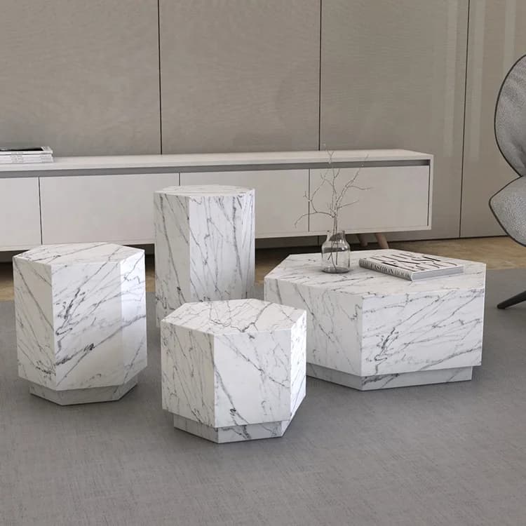 Carrara White Home Stone Furniture Coffee Table Modern Hotel Marble Living Room Luxury Coffee Table and End Table Set