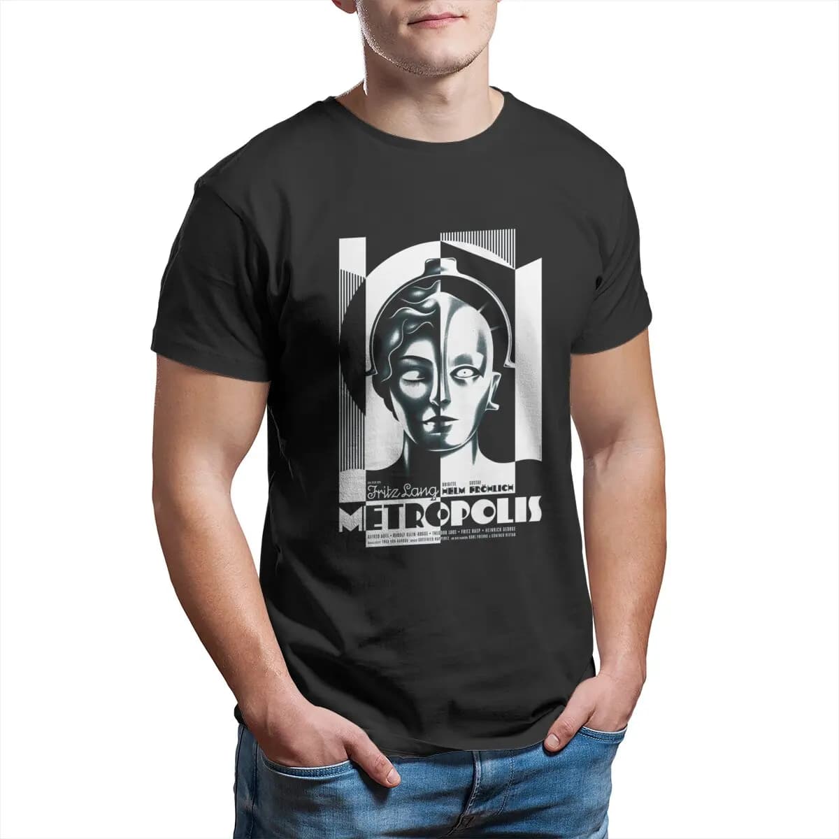 Vintage Metropolis Fritz Lang 1927 Cult Sci Fi Movie T-Shirt for Men  Germany science fiction future graphic shirts 100% Cotton