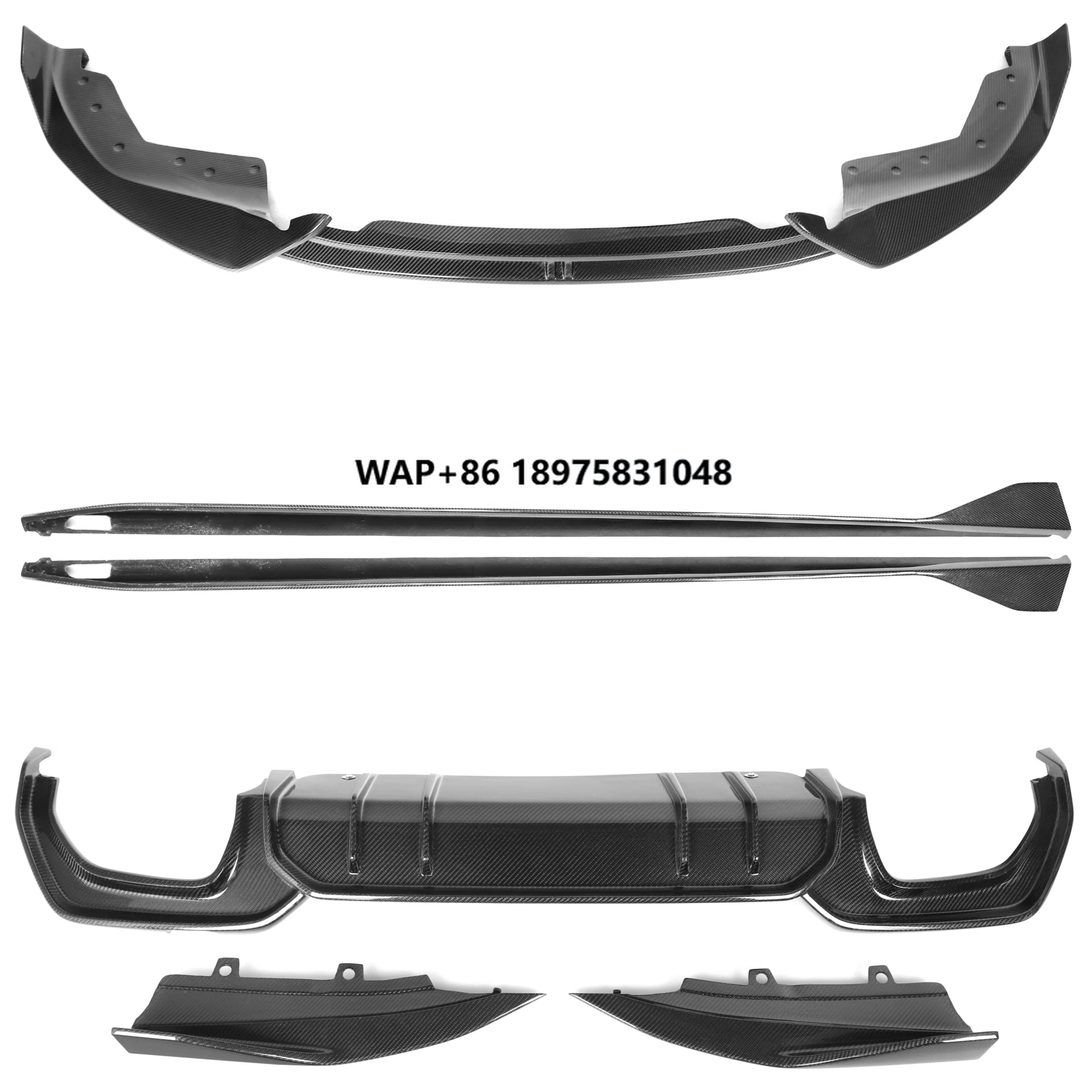 Real Carbon Fiber AO Style Gloss Black Front Lip Front Bumper Lip Splitter Diffuser Side Skirts for  G20 2019-2021
