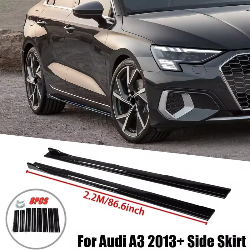 For Audi Accessories A3 Sedan 2013+ Car Side Skirt Extension Set Rocker Panels Lip Bumper ABS 8pcs