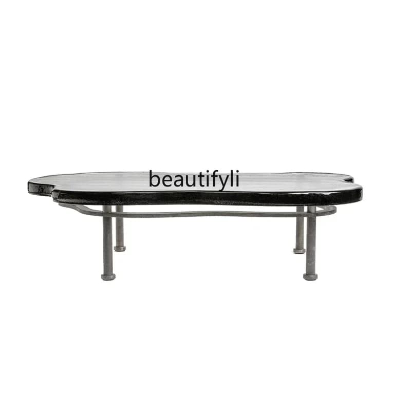 Italian minimalist transparent crystal glass coffee table living room household metal base special-shaped sofa side table