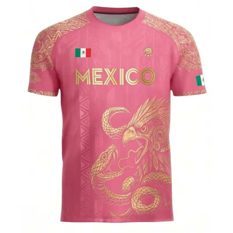 Men's T-shirt with Mexico 2026 flag print, fun 3D eagle design, short sleeve, for outdoor sports, soccer, casual, bold style, pi
