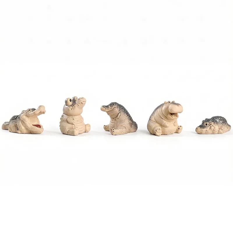 Crocodile Hippo Figurine Tea Pet Ornament Animal Statues Desk Room Home Table Living Decoration Collect Gift