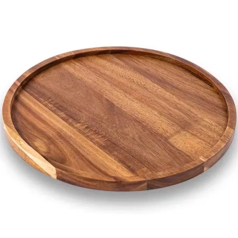 Wooden dinner plate Round tea plate Waterproof solid wood plate Dried fruit wooden disc