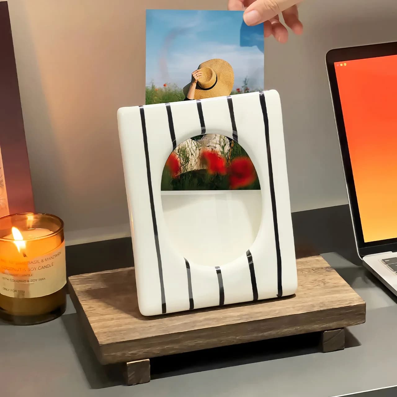 Ceramic Photo Frame 6inch High-grade Wedding White Minimalist Modern Picture Frame Stand for Pictures Home Desktop Decor Gift