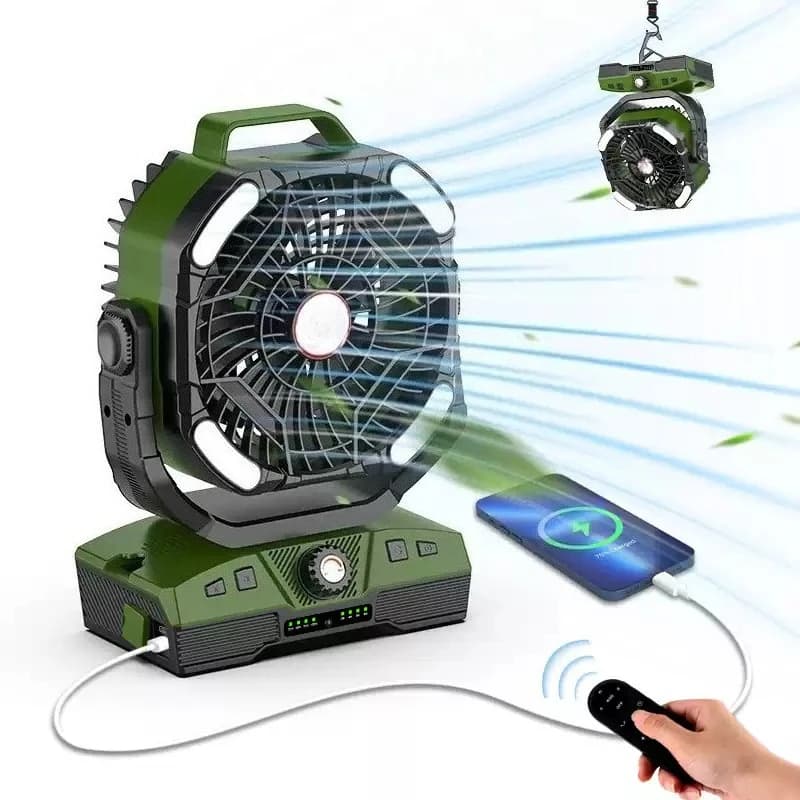 Portable Outdoor Camping Fan Auto Oscillate Hanging For Tent Large Airflow Rechargeable Fan Built-in LED Camping Light