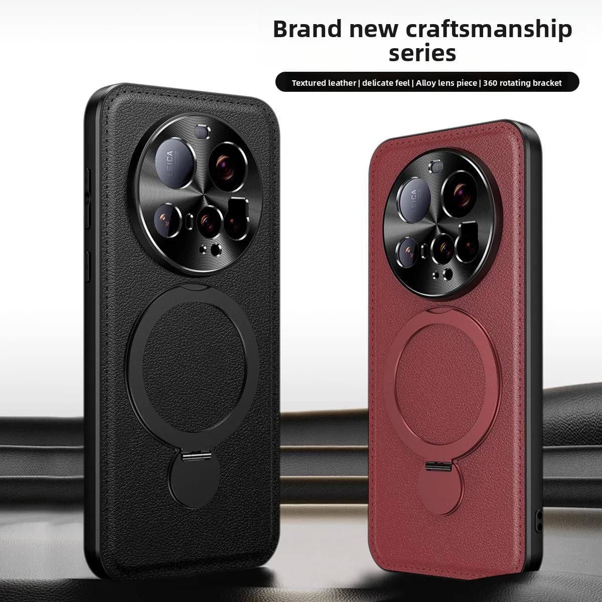 Luxury O-Ring Magnetic Stand Leather Case for Xiaomi 15 Ultra Shockproof Skin Feel Matte Back Cover Wireless Charging Case Funda