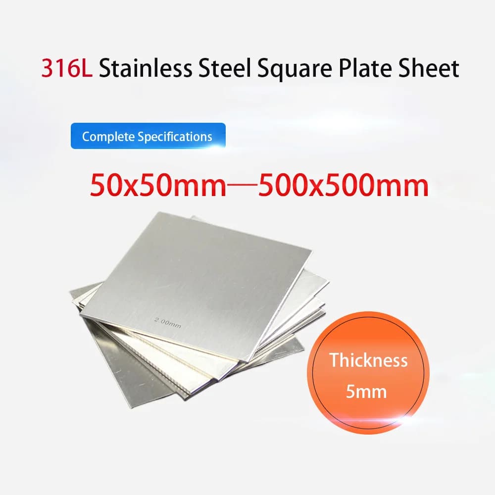 Thickness 5mm 316L Stainless Steel Square Plate Sheet 50x50 100x50 100x100 150x150 200x100 200x200mm