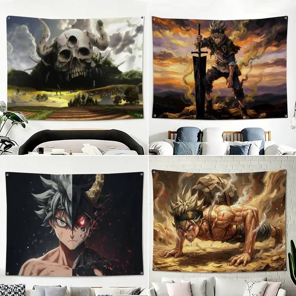 B-Black Clover Anime Home Decor Horizontal Flag Banners Indoor Outdoor Hanging Decor for Bedroom Living Room Wall Decoration