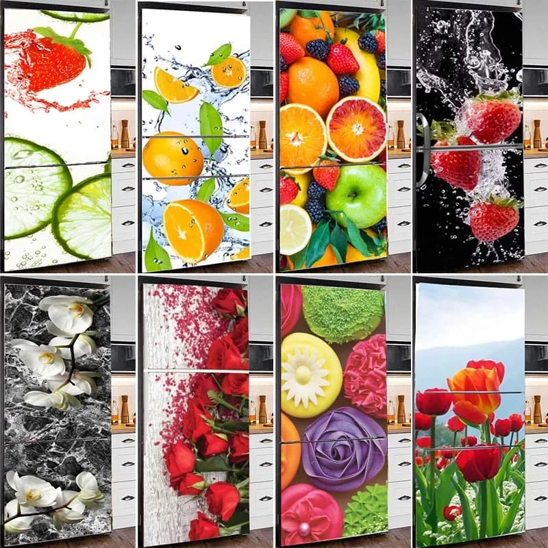 Ice Cream Fruit Refrigerator Sticker Kitchen Adhesive Refrigerator Door Decal PVC Waterproof Detachable Wall Picture