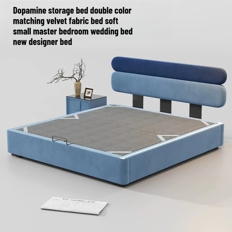 Modern Storage Bed Metal Frame Space Saving Pallet Bed Dopamine Fabric Letto Matrimoniale 180x200 Furniture Clearance