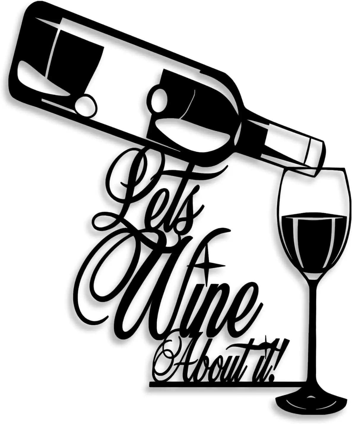 Wine Bottle Glass Metal Wall Decor - Wine Logo Decor Black Wall Art Home Decor for Living Room, Dining Room, Bar (Black)