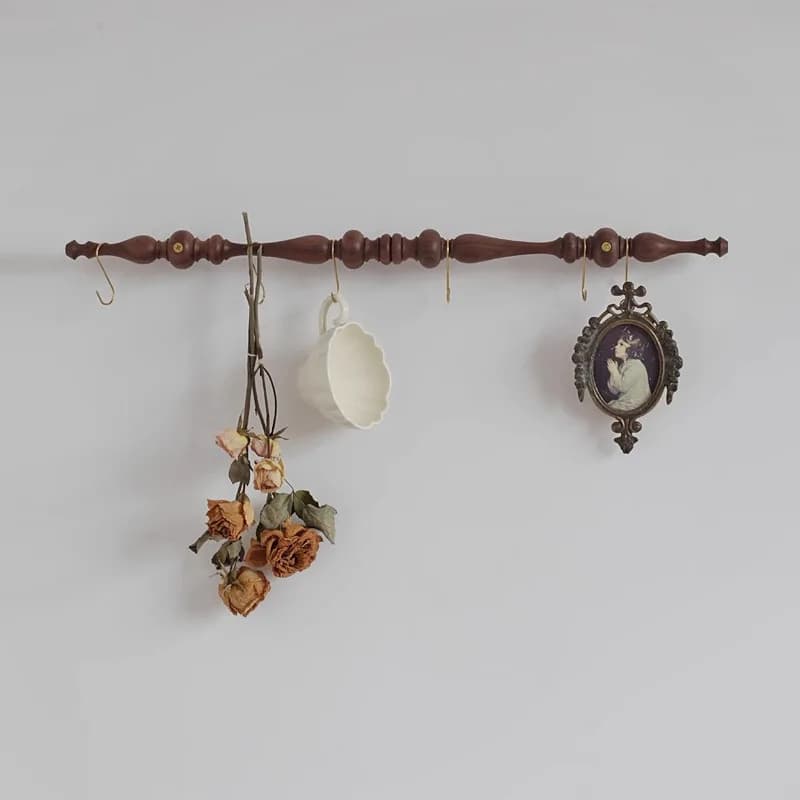 Design French retro solid wood hanging rod living room bedroom entrance kitchen storage hook