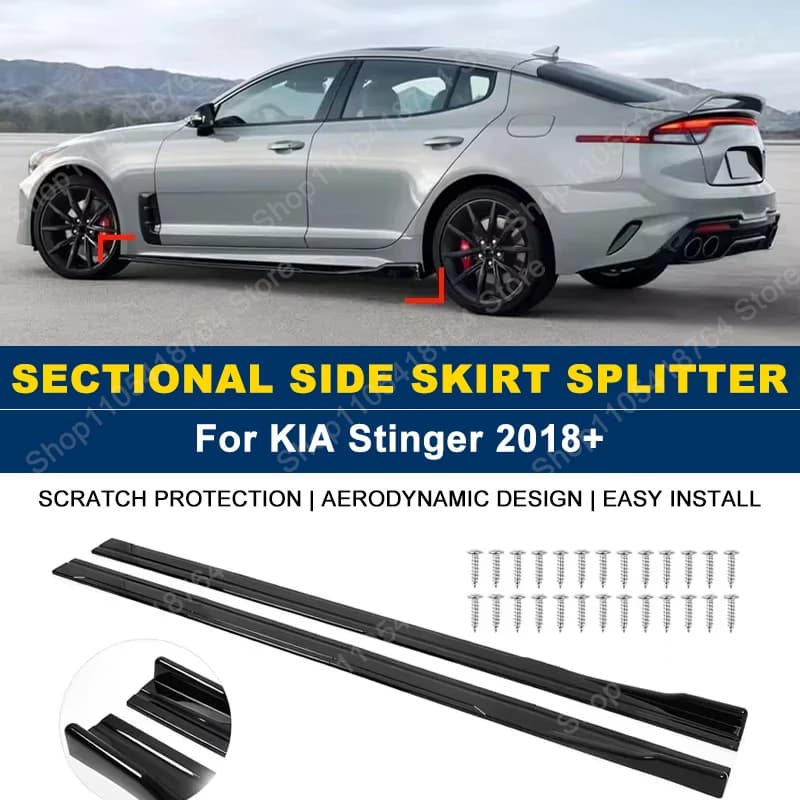 For KIA Accessories Stinger 2018+ Car Side Skirt Extension Splitters Rocker Panel Splitter Cover 8PCs ABS