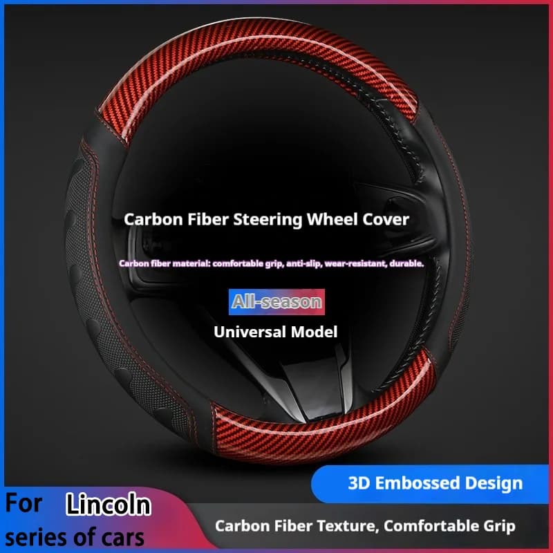 For Lincoln Series of Cars Carbon Fiber Steering Wheel Cover, Breathable and Sporty, Anti Slip and Wear-resistant,All-season