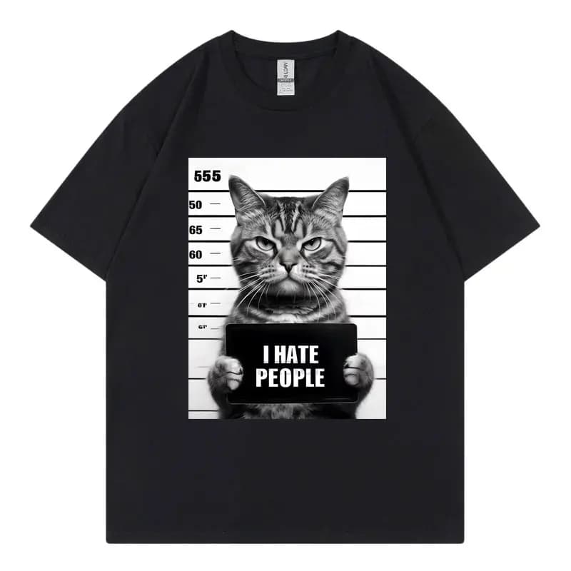 I Hate People Funny Cat Meme T-shirts Men Women Clothing High Street Fashion Trend T-shirt Summer Casual Loose Cotton T Shirts