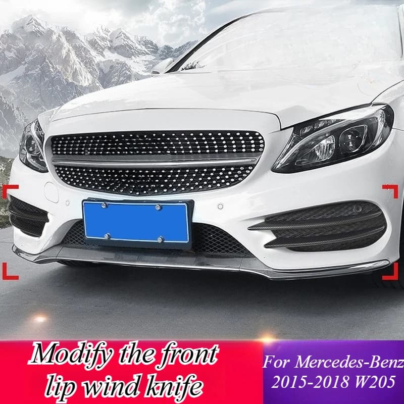 For Mercedes W205 C200L C180L 2014-2018 Front Bumper Lip Spoiler Fog Light Trim Kit Aggressive Style Styling Auto Exterior Car