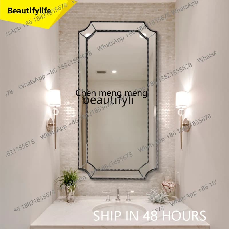 2003French-style Bathroom Mirror Vintage Washroom Makeup Mirror Washstand Wall-mounted Vanity Mirror